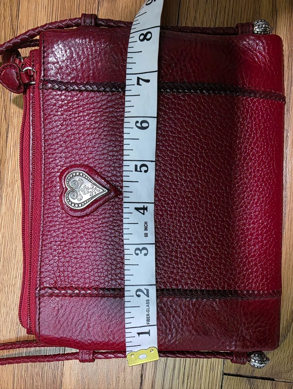Brighton Red Leather Heart-Embellished Crossbody Bag